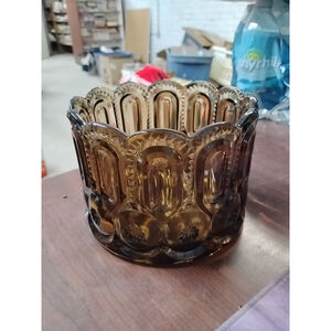 LE Smith moon & stars amber glass jardinière cookie biscuit Jar Large